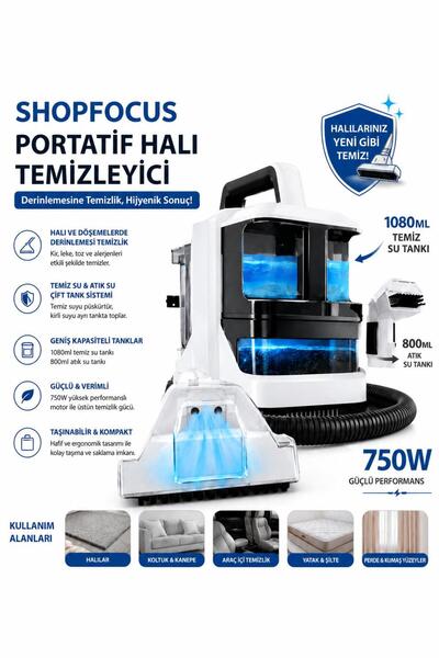 Shopfocus W05 750W ÇİFT HAZNELİ PORTATİF HALI KOLTUK ARAÇ KOLTUK YATAK PERDE ...