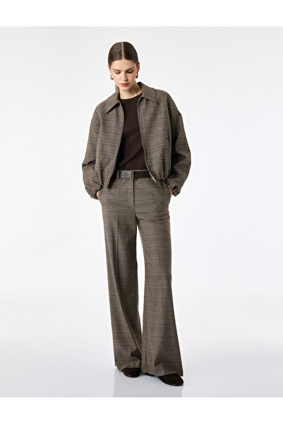 Koton Cepli Fermuarlı Ekose Oversize Bomber Ceket