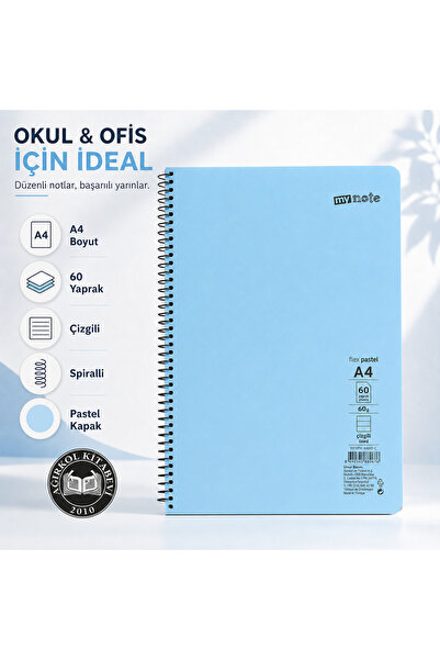 Mynote Flex Pastel A4 60 Yaprak 60 gr Spiralli Çizgili Defter