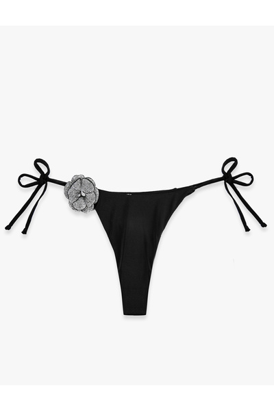 Koton Taşlı Çiçek Aplike Detaylı Yanları İpli String Mikro Bikini Altı