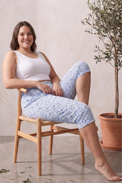Farya Home Pantaloni de pijama Bermuda Capri din bumbac cu model, mărime mare