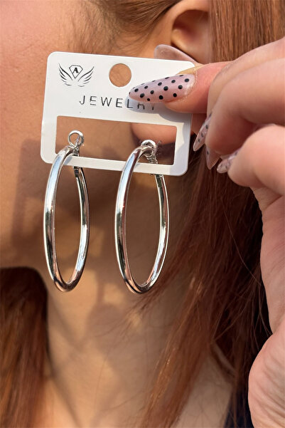 TAKIPORT Silver Color Medium Size Hoop Women's Earrings