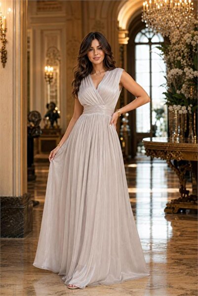 Neşeli Butik Women's Beige Janjan Fabric Double-Breasted Collar Waist Detaile...