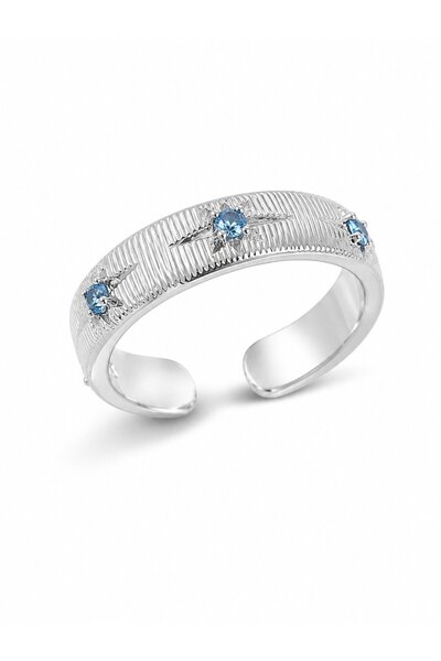 serelya Brass Silver Color Blue Zircon Stone Polar Star Model Women's Ring