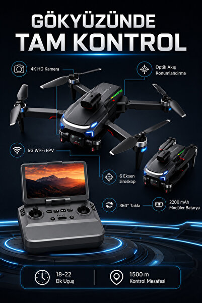 Genel Markalar Premium M9 Plus 4K HD Kameralı Katlanabilir Drone, Ekranlı Kum...