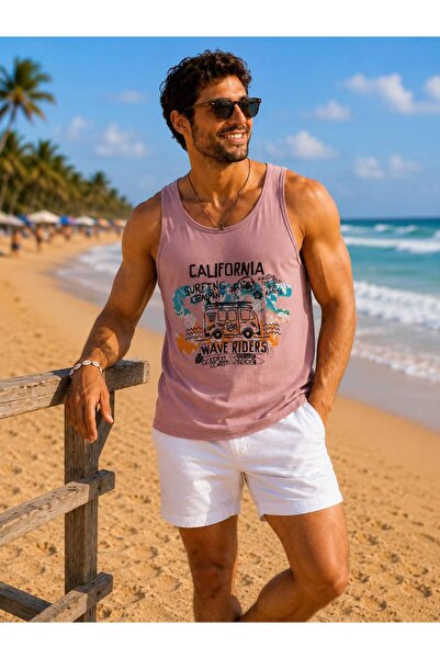 İLKCET MODA Men's Beach Themed Printed Oversize Tank Top