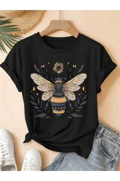 45 BPM Vintage-Style And Floral Print Short-Sleeve Retro Round-Neck-Shirt, Fo...