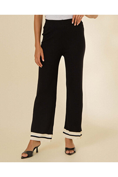 REDTAG Women Black Wide Leg Trousers With Contrast Hem