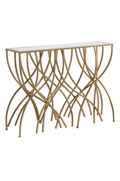 Crestview Collection طاولة كونسول ذهبية بمرآة من ميلروز