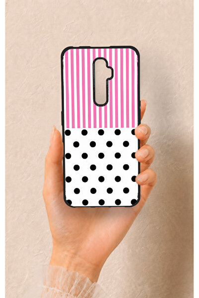 Vip Case Oppo Reno 2Z Uyumlu Pembe Çizgili Puantiye Desenli Silikon Kılıf