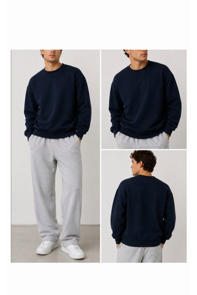 Generic Brand Sweatshirt 3-Strand Fiber Soft Fabric Navy Blue