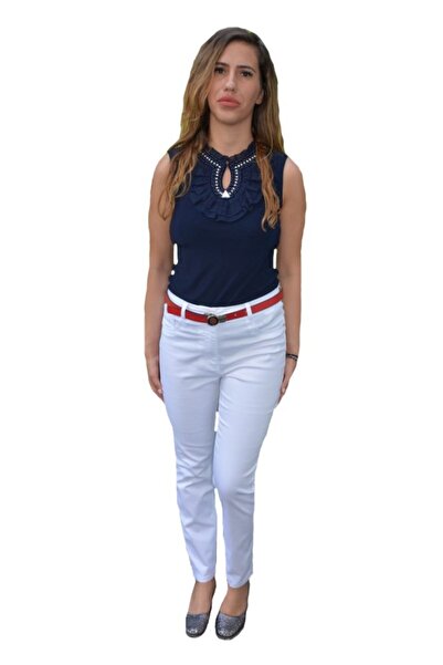 OEM Pantaloni dama albi cu strasuri colorate