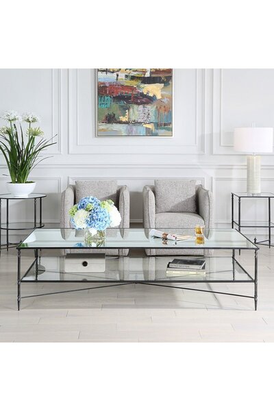 UTTERMOST Henzler 181 W x 48 H x 91 D Black Rectangle Coffee Table with Mirro...