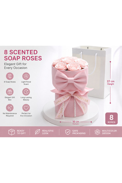 ECARLA Buchet de 8 trandafiri de săpun parfumați OEM în cutie cadou decorativ...