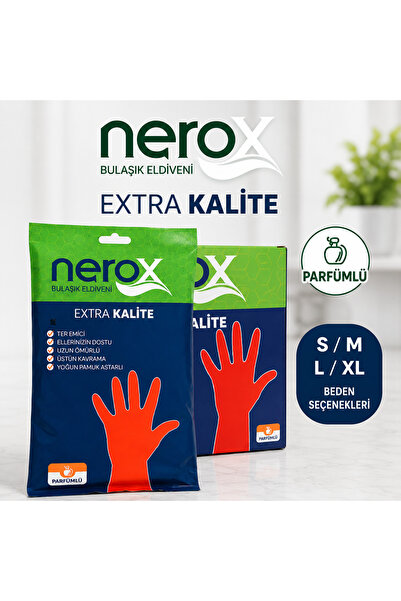 Nerox Extra Kalite Bulaşık Eldiveni Parfümlü Lateks Temizlik Eldiveni S / M /...