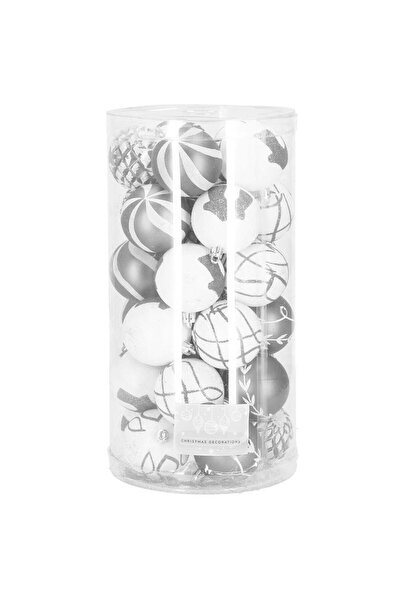 Danex Christmas bauble set with holiday patterns, 30 pieces, 6cm, silver,