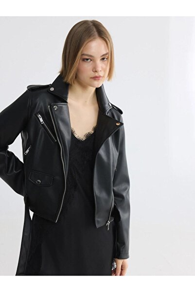 LC Waikiki Shirt Collar Women's Leather Look Jacket (W6)
