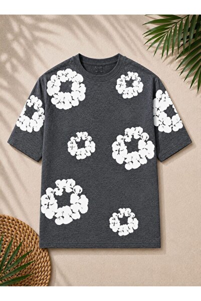 Ryam Fashion Oversized Unisex T-Shirt - 3D Puff Embossed Printed Floral Pattern