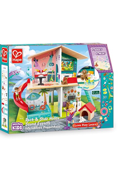 Hape Casuta de lemn pentru papusi cu efecte sonore, 8 camere mobilate, multic...