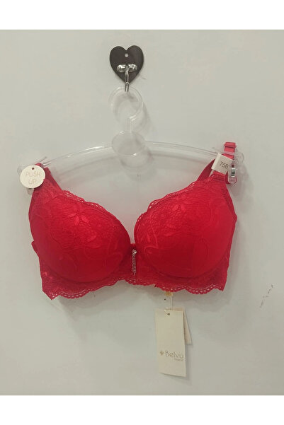 Belvü Women's Padded Lace Detailed Red Bra
