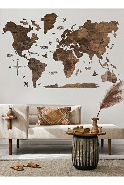 Enjoy The Wood 3D Wooden World Map Wall Decor, Dark Walnut Wood Wall Art for ...