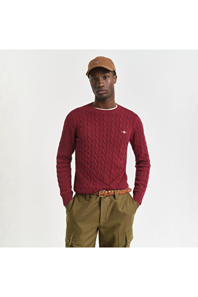 Gant Erkek Bordo Regular Fit Bisiklet Yaka Örgü Kazak