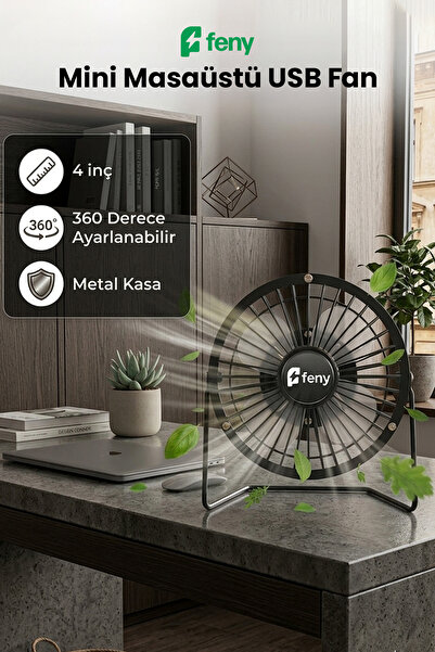 Feny F86 Masaüstü USB Vantilatör Mini Fan Metal 4 İnç 360 Derece Ayarlanabili...