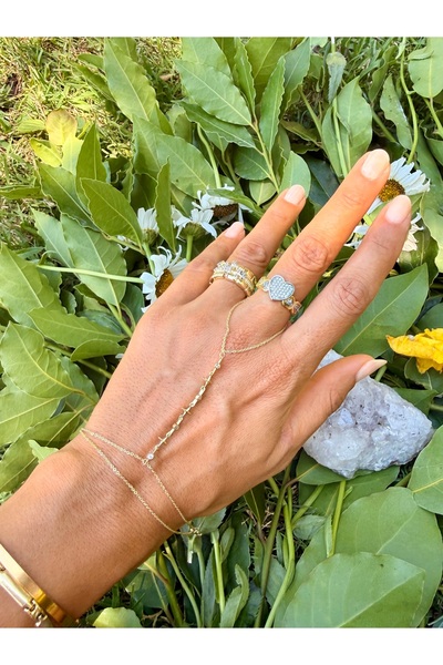 Merishe Jewerly Gold Şahmeran Row of Stars and Stones Stainless Steel