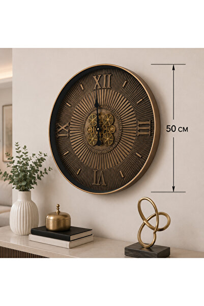 Hinora Modern Dekoratif Duvar Saati 50 cm Roma Rakamlı Hareketli Çarklı Metal...
