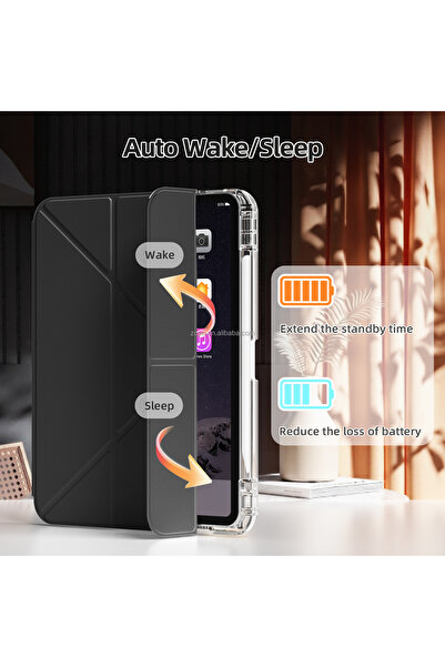 Fogy Apple iPad Mini 6/7 Nesil İle Uyumlu Kılıf Magnetik Kalem Şarj Bölmeli Uyku Modlu Şeffaf Pu Kapak