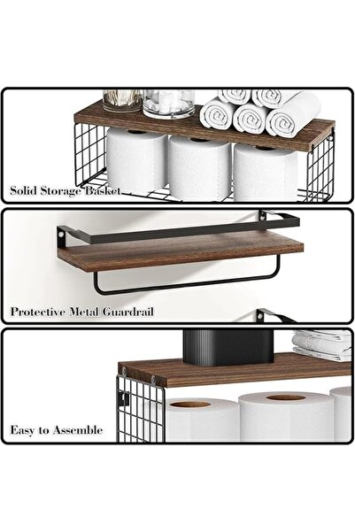 GENERAL Floating Shelves with Storage Basket,Bathroom Shelves Over Toilet wit...