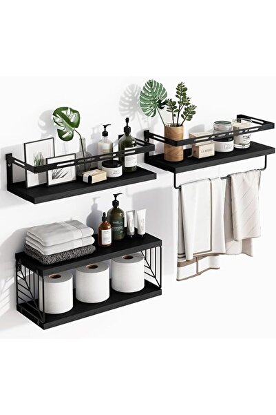 GENERAL Black Floating Shelves - Set of 2, Wall Mounted Hanging Shelves with ...
