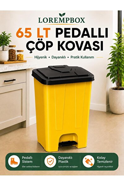 LOREMPBOX 65 LT Pedallı Çöp Kovası Ev, Ofis, Mutfak, Bahçe ve İşyeri Kullanım...