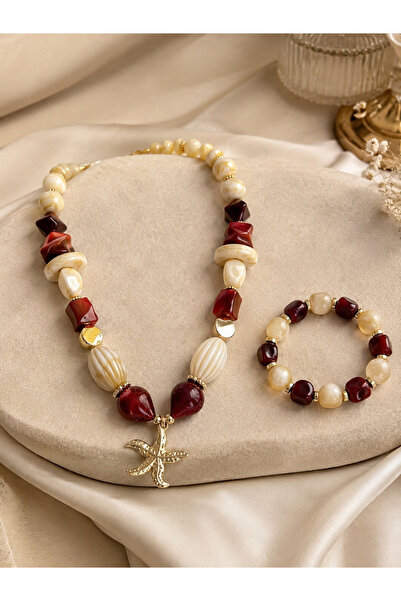 Elmosia Jewelry مجموعة مجوهرات نسائية مكونة من قلادة وسوار صيفي بتصميم مزدوج ...