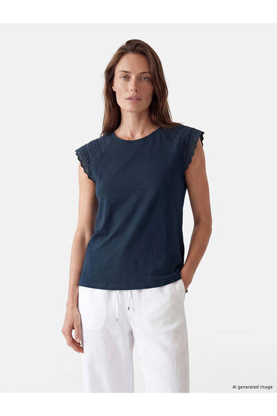 LC Waikiki Original Oval Collar Embroidered 100% Cotton Blouse