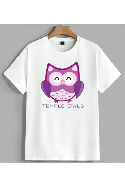 ELFERA Temple Owls Purple Owl Printed Unisex Oversize T-Shirt White