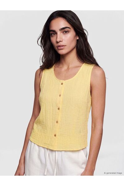 LC Waikiki Lcw Vision Yellow Crew Neck Textured Blouse