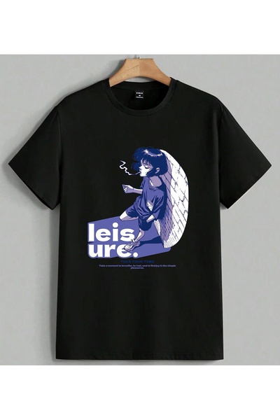 ELFERA Μπλουζάκι Leisure Zaman Dinlenme με στάμπα Unisex Oversize Μαύρο
