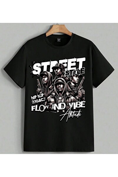 ELFERA Μπλουζάκι Street Style Hip Hop με στάμπα, Unisex, Oversize, Μαύρο