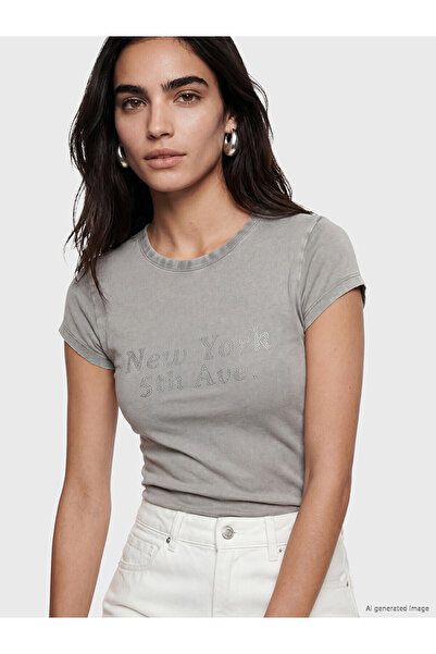 LC Waikiki Lcw vision anthracite bicycle collar stone women's t-shirt