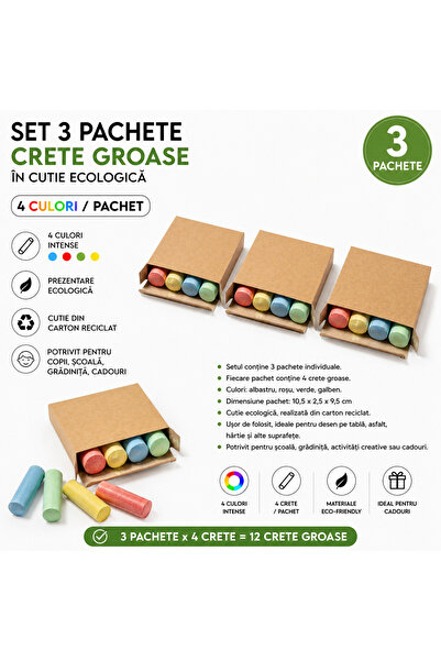 ROLY Set 3 Pachete Crete Colorate Groase, 4 Culori/Pachet, Pentru Scoala si G...