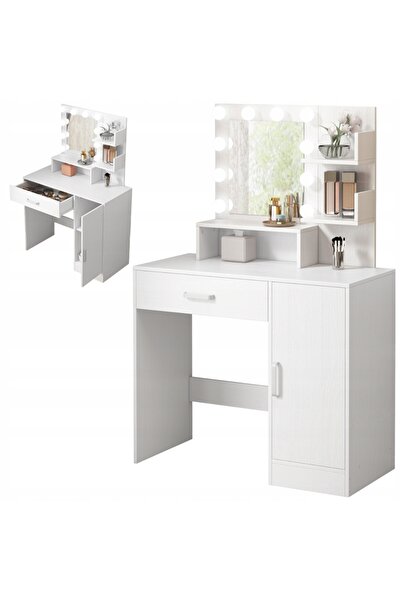 Rebiko Masă de toaletă și machiaj modernă, elegantă, tip Loft, cu oglindă LED