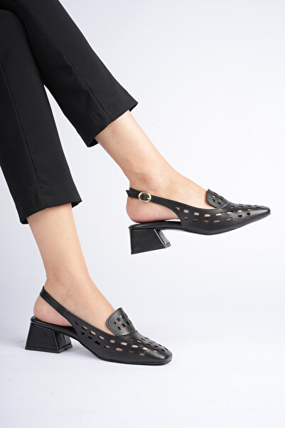 NOCTA SHOES 4cm ženske crne kratke cipele s debelom petom i otvorenim potpeti...