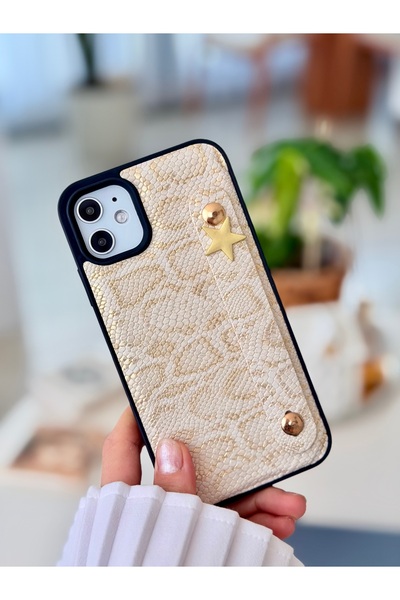 Go Aksesuar Iphone 11 Uyumlu Tutacaklı Yıldız Tasarımlı Deri Görünümlü Esnek Silikon Kılıf