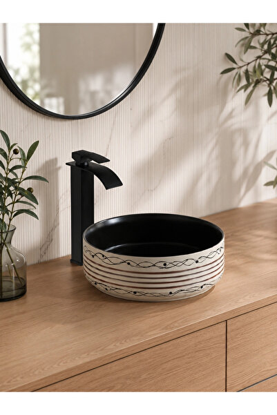 Fualora Tezgah Üstü Seramik Çanak Lavabo Batarya Deliksiz 36*36*13 cm