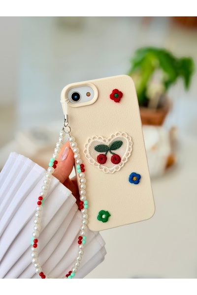 Go Aksesuar Iphone 7 - 8 - SE 2020 - SE 2022 Uyumlu DANTEL Charm KİRAZ Kurdel...
