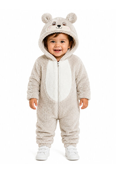 Chicsy Baby بدلة أطفال شتوية للجنسين من ويلسوفت بقلنسوة وسحاب ونقشة دب لطيف