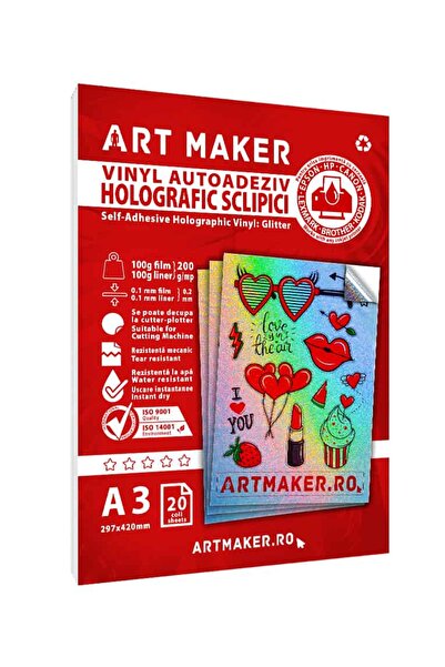 Art Maker Холографски брокатен самозалепващ се винил, А3, 20 листа