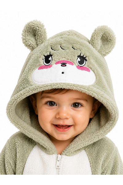 Chicsy Baby Sweet Teddy Bear Patterned Welsoft Plush Hooded Zippered Winter U...