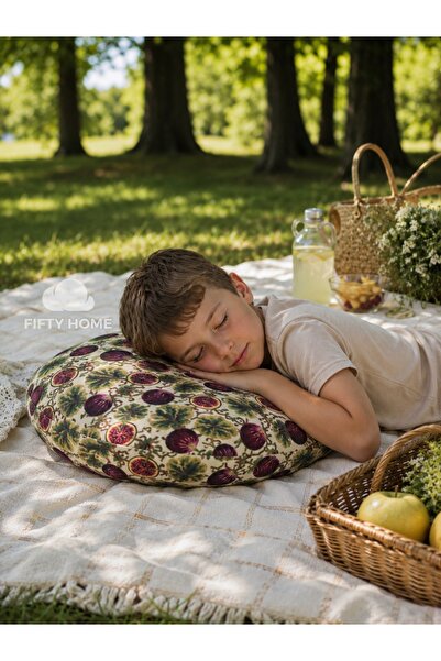 Fifty Home Yuvarlak Piknik Minderi & Piknik yastığı & Puf 37x14 cm | Çıkarıla...